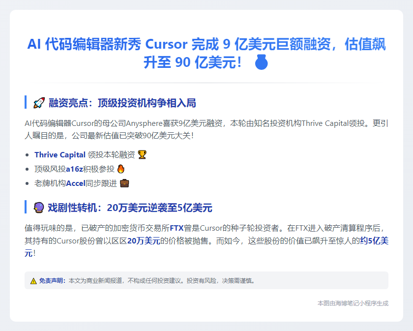 AI编辑器Cursor获9亿美元融资