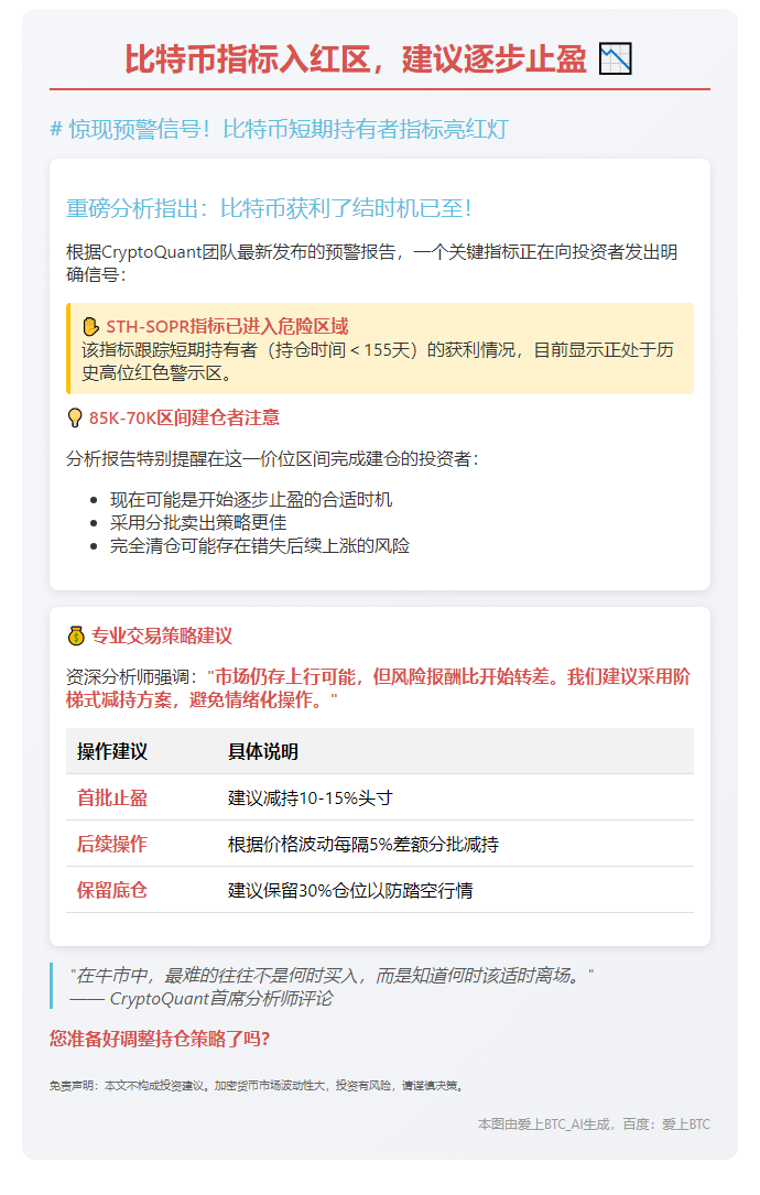 比特币指标入红区，建议逐步止盈