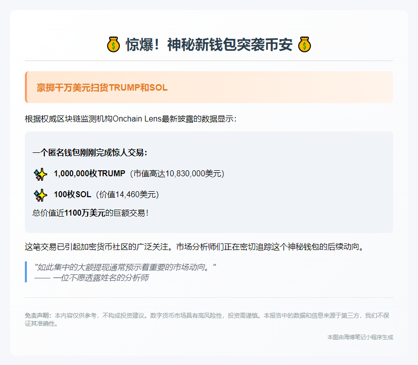 "钱包大举买入100万TRUMP和100SOL"