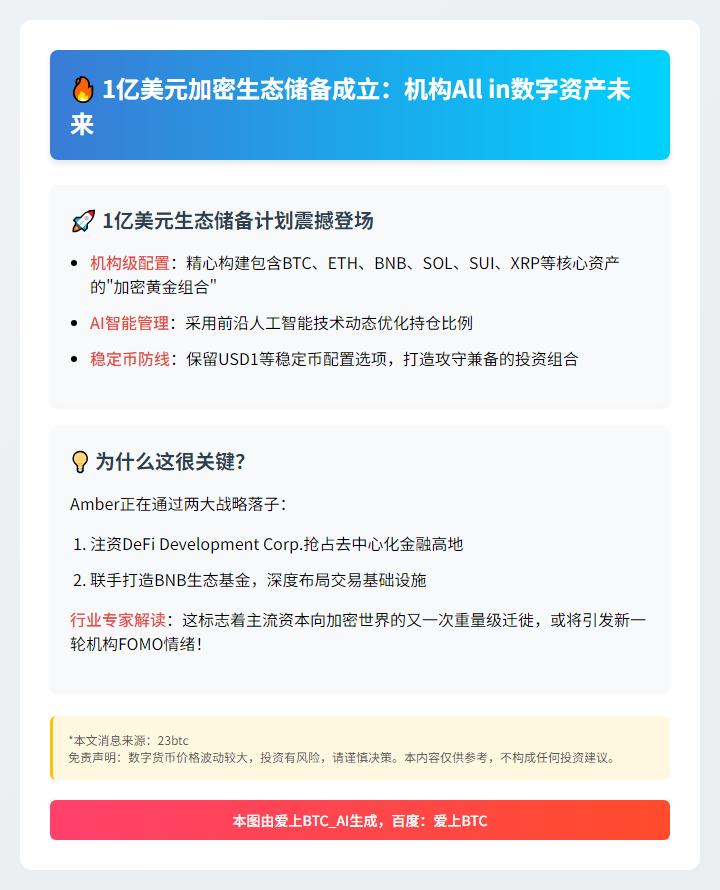 1亿美元加密生态储备成立