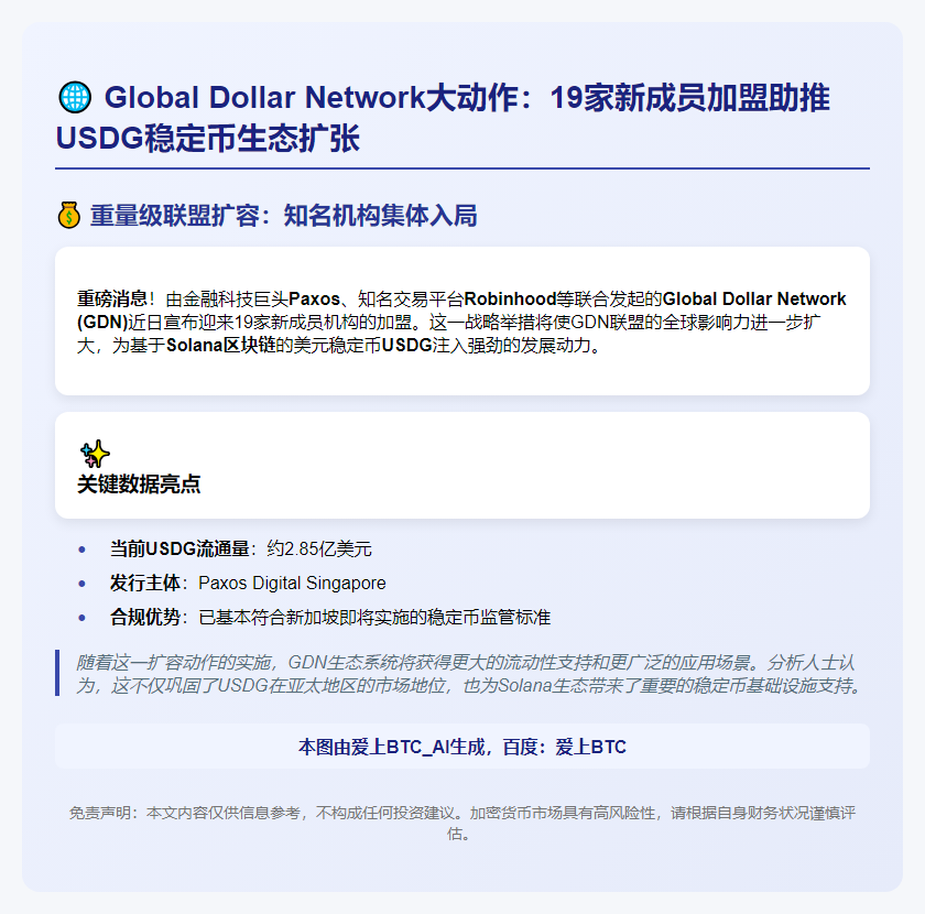 全球美元网络扩员19家推涨USDG稳定币