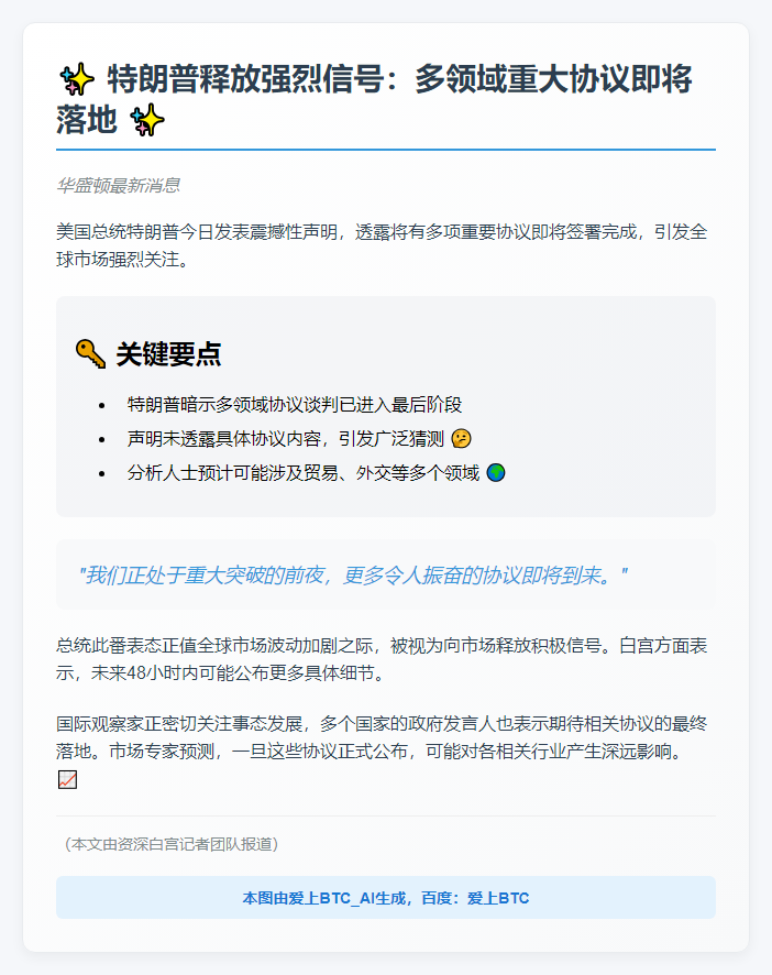 美国将达成多项新协议