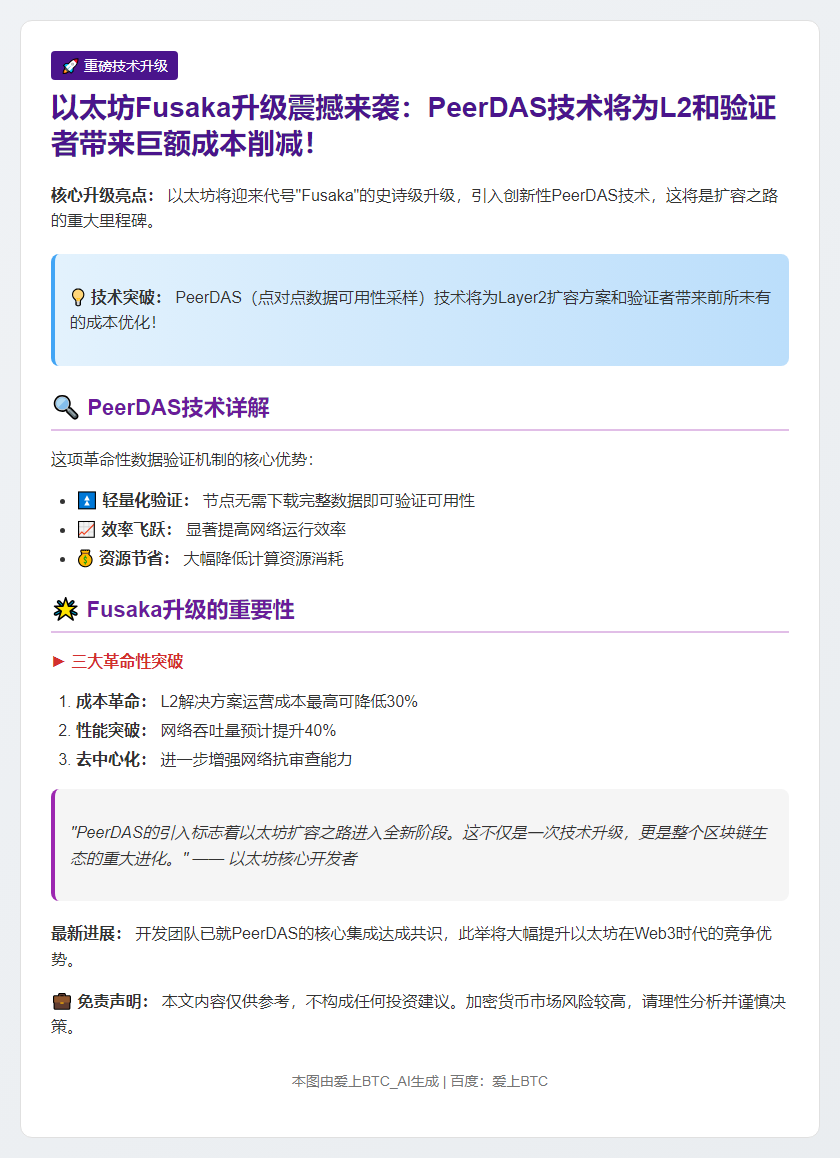 以太坊Fusaka升级引入PeerDAS降成本