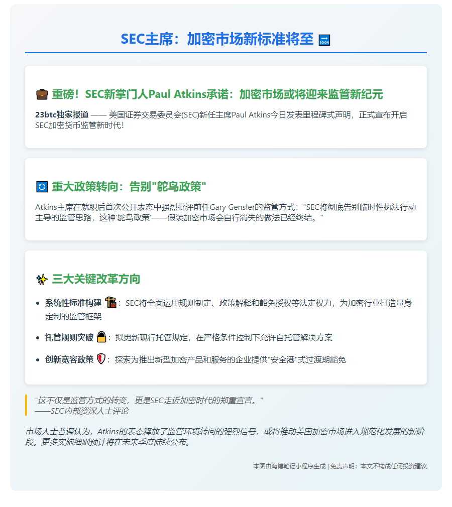 SEC主席：加密市场新标准将至