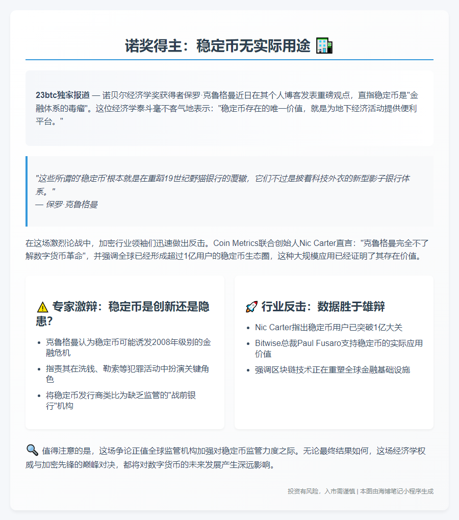 诺奖得主：稳定币无实际用途