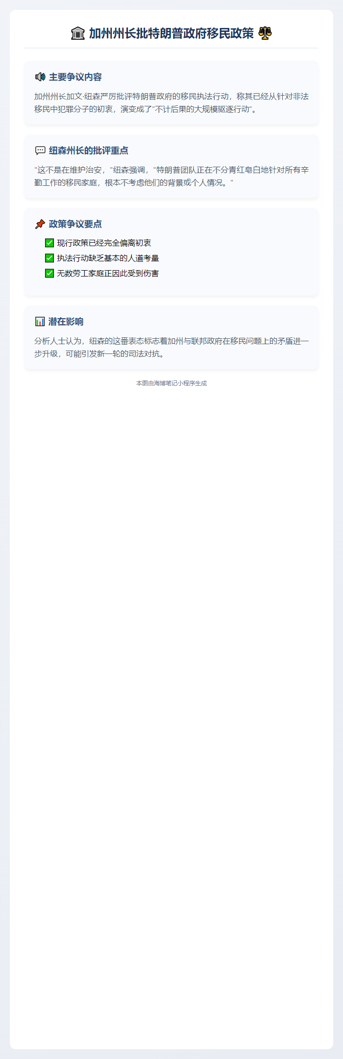 加州州长批特朗普政府大规模驱逐