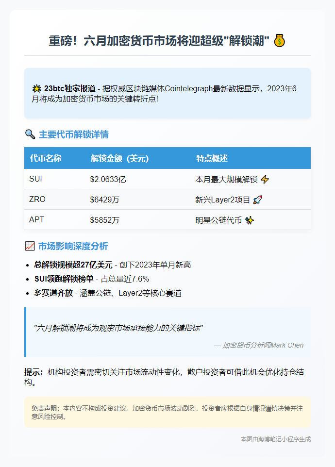 27亿美元代币6月解锁