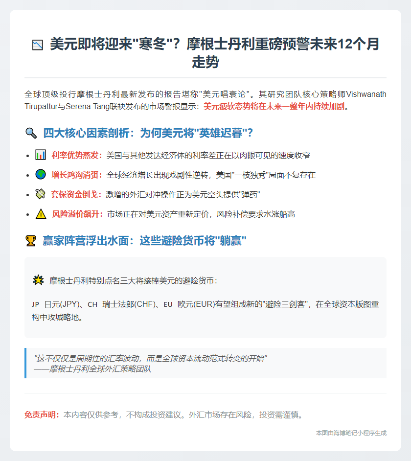 摩根士丹利：美元一年内持续走弱