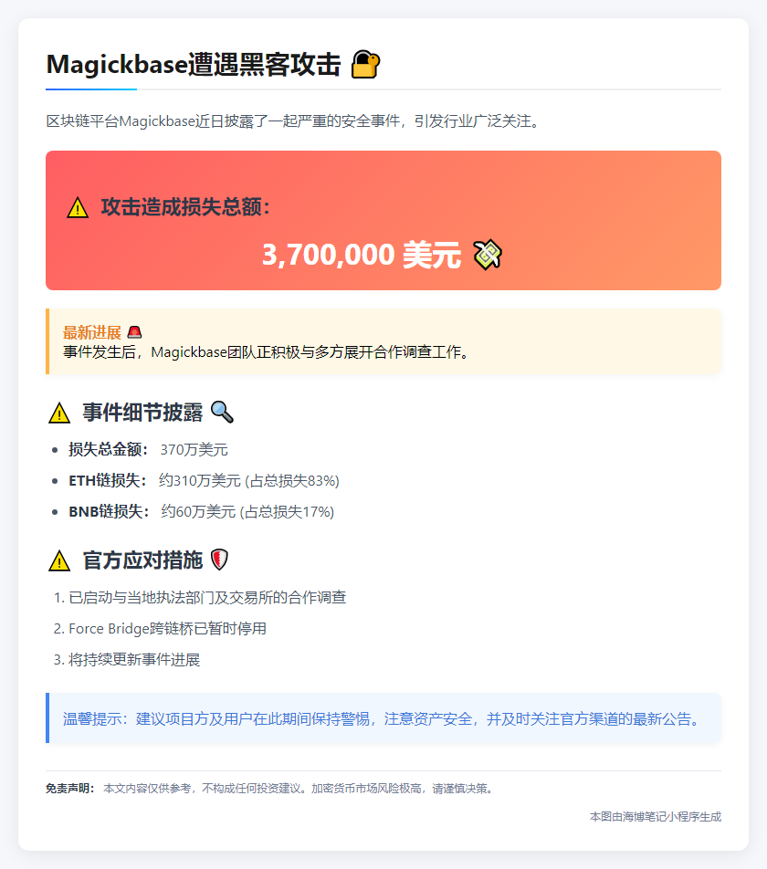 Magickbase黑客攻击损失370万美元