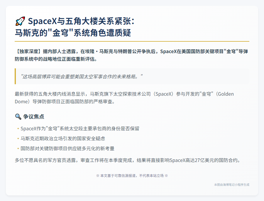 马斯克SpaceX涉导弹防御遭质疑