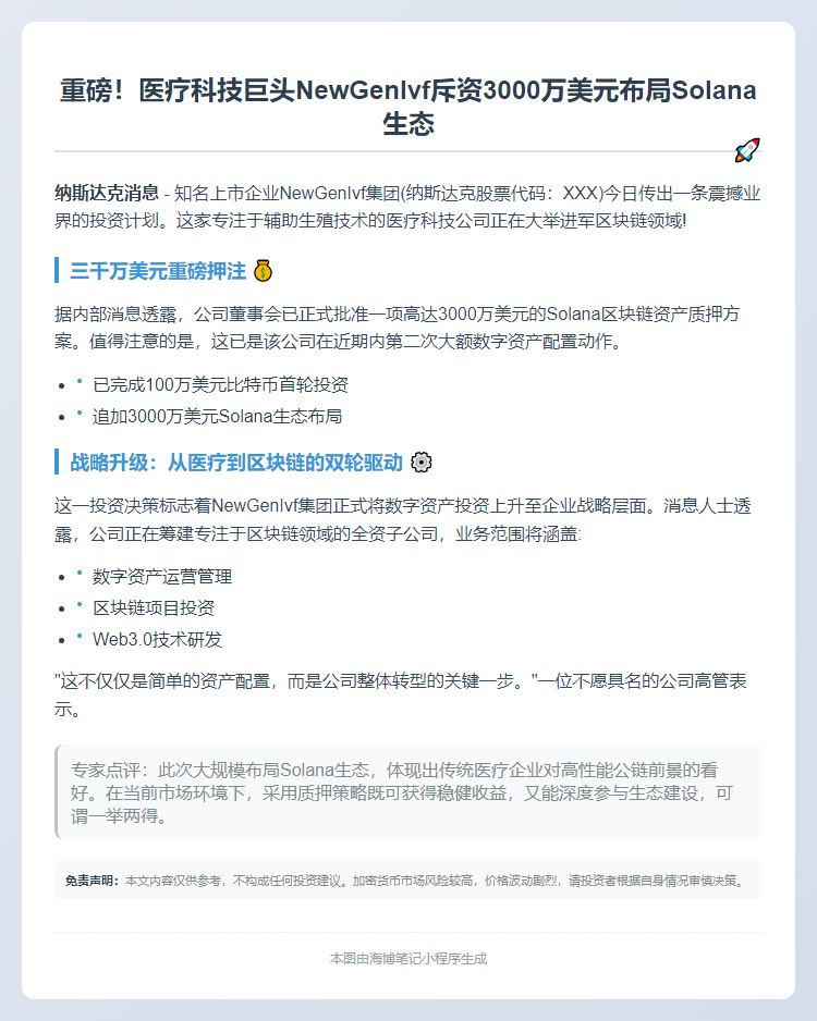 NewGenIvf豪掷3000万美元质押Solana