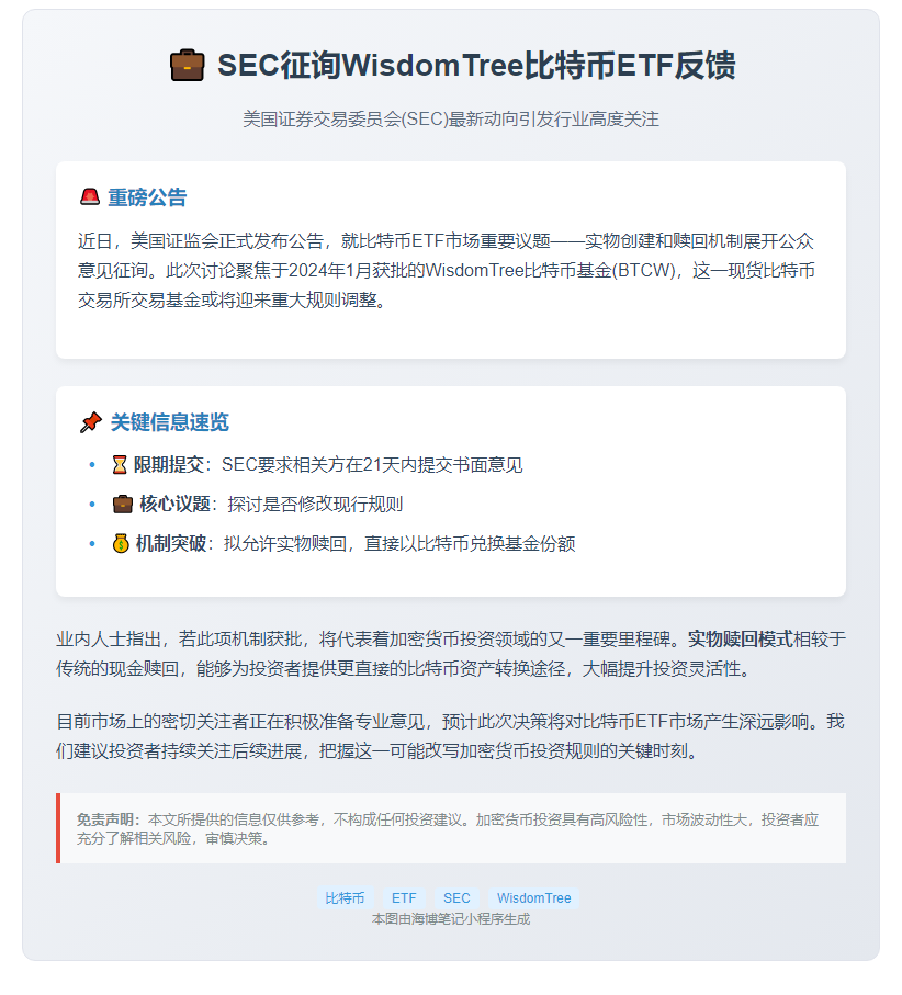SEC征询WisdomTree比特币ETF反馈