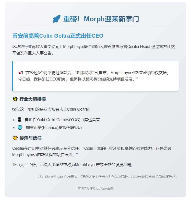 币安前高管Colin Goltra掌舵Morph