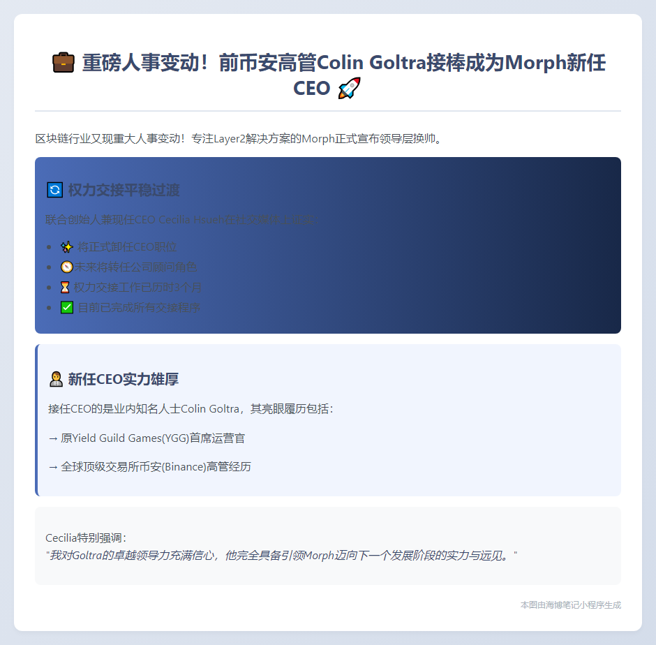 Morph任命币安前高管Colin Goltra为新CEO