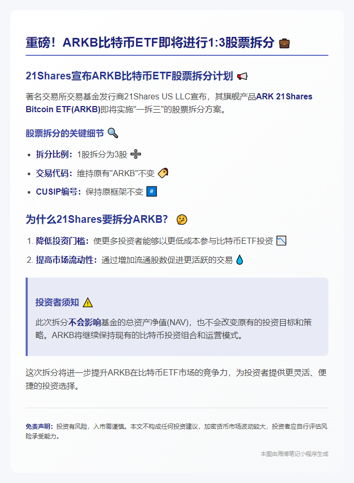 ARK比特币ETF将6月16日拆股