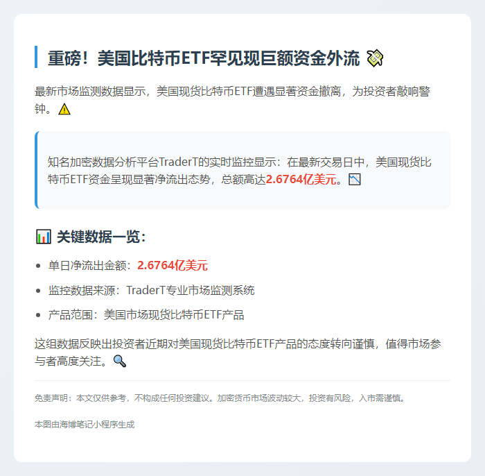 美现货比特币ETF单日净流出2.68亿