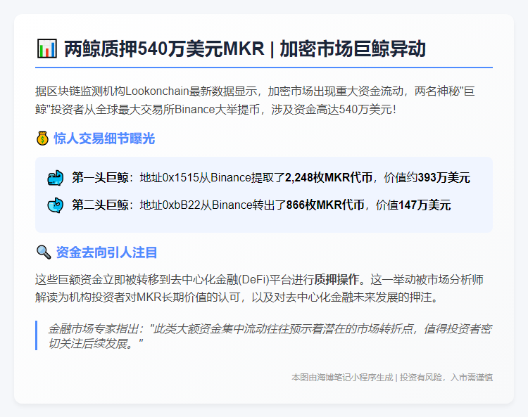 两鲸质押540万美元MKR