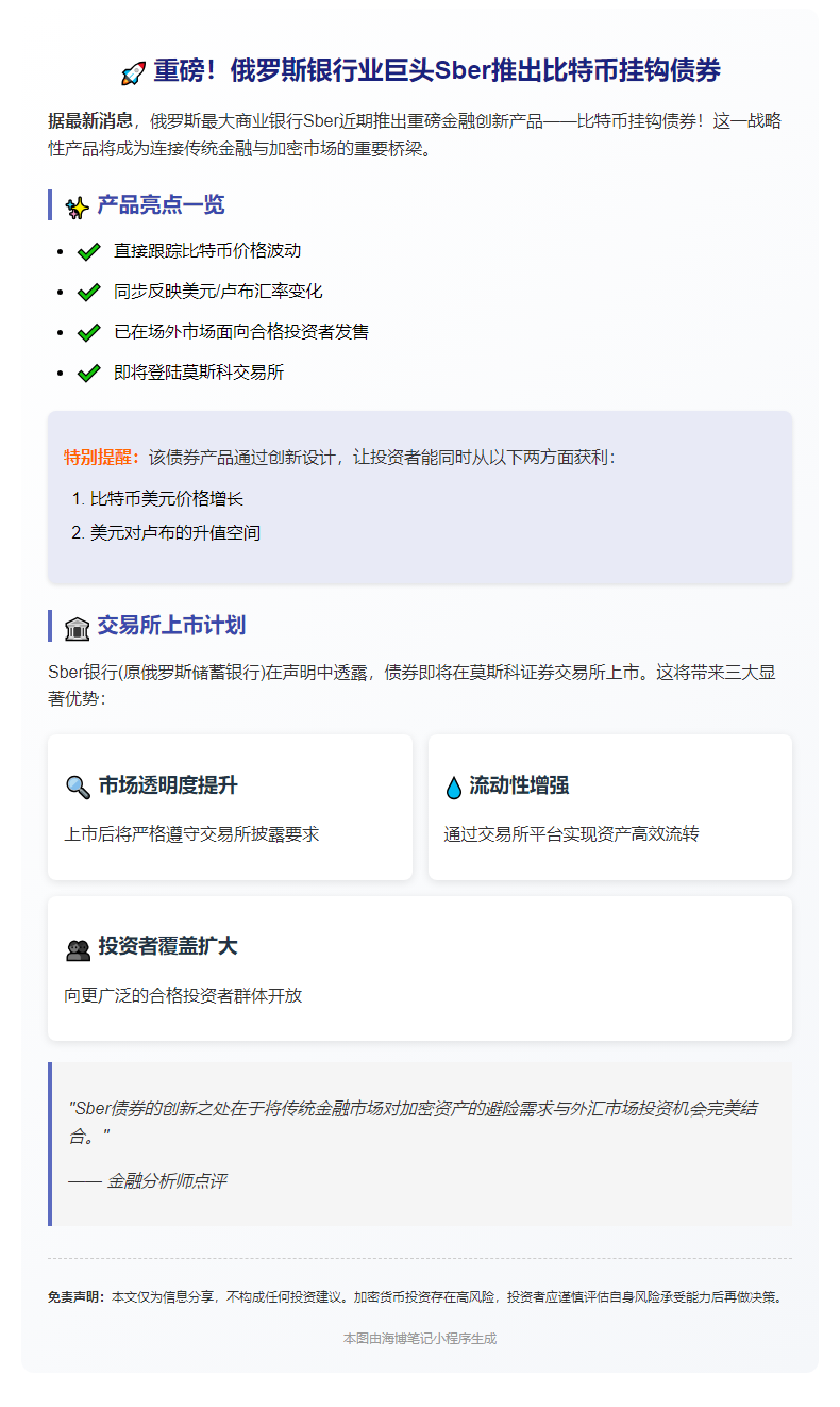 俄Sber发行比特币挂钩债券