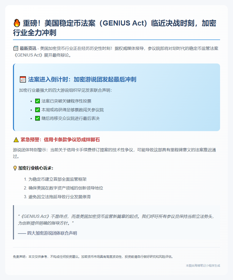 加密团体促参院速批稳定币法案