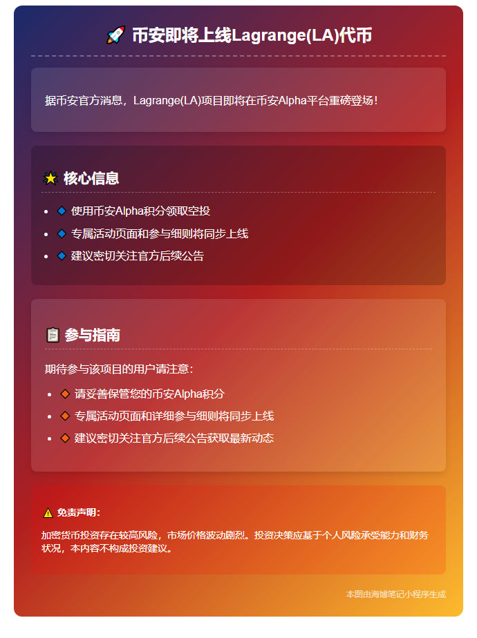 币安上线Lagrange代币LA