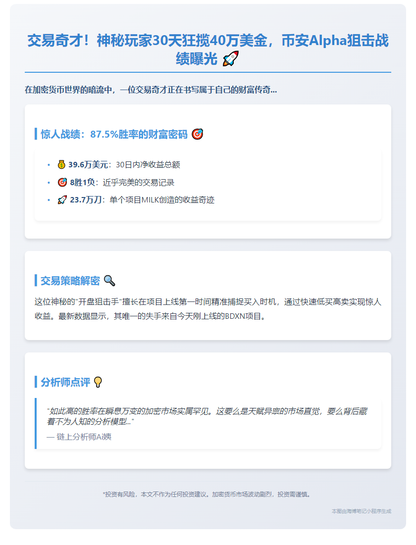 币安狙击手月赚39.6万美元