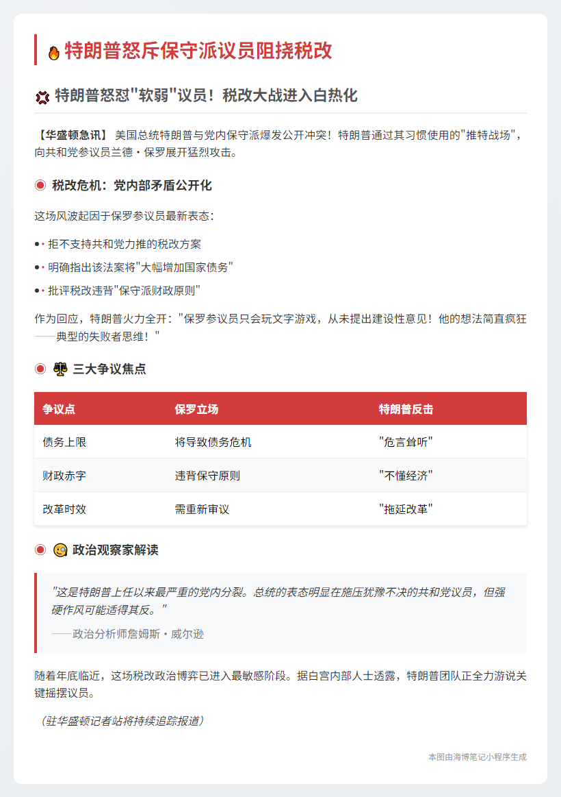 特朗普怒斥保守派议员阻挠税改