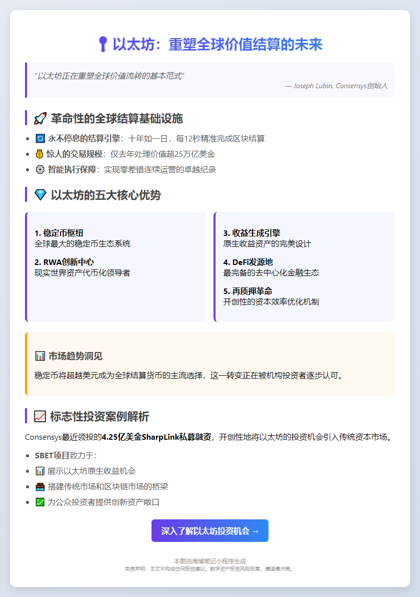 以太坊是未来全球结算层，稳定币成结算货币