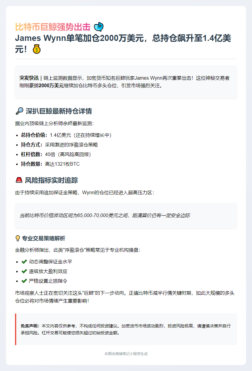 巨鲸JamesWynn再增仓2000万美元，持仓1.4亿