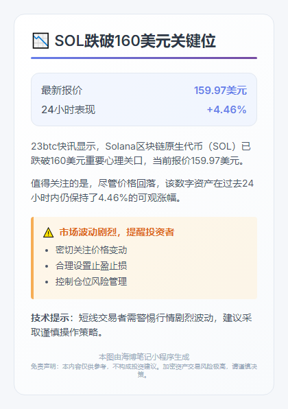 SOL跌破160美元