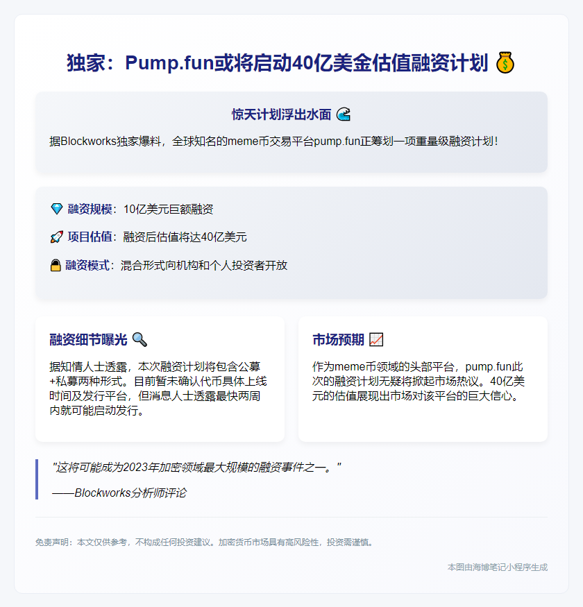 pump.fun拟以40亿美元估值募资10亿