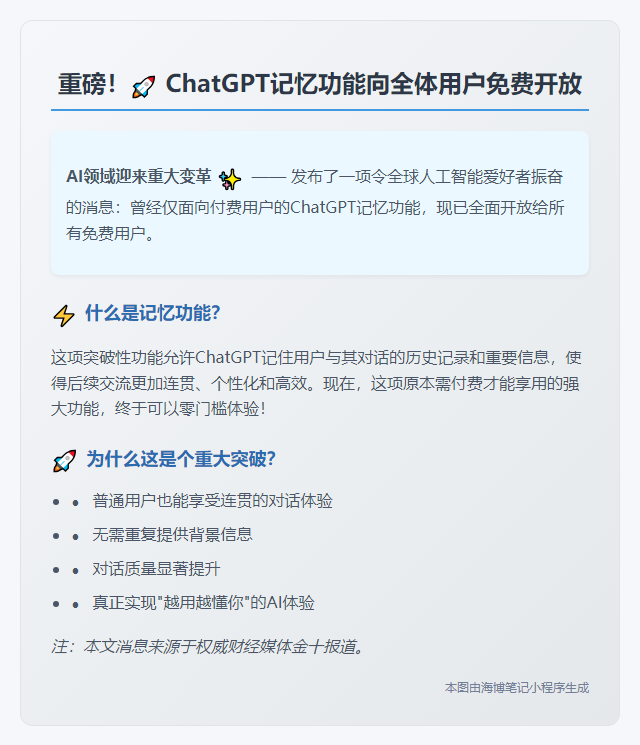 免费用户可用ChatGPT记忆功能