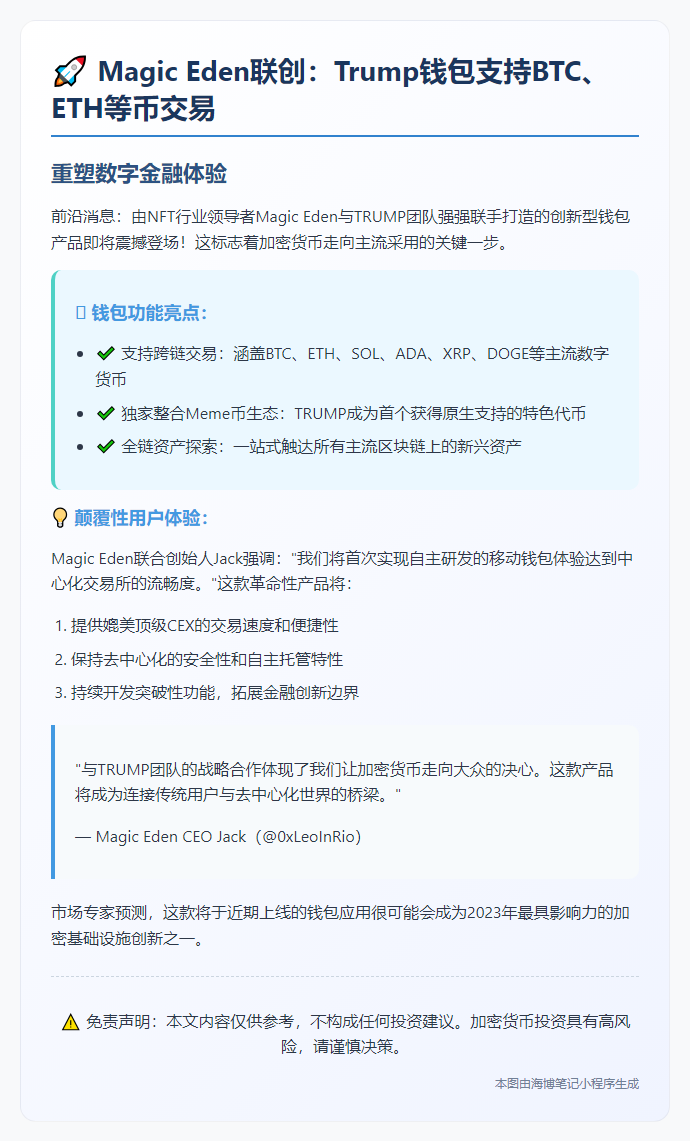 Magic Eden联创：特朗普钱包支持BTC、ETH等币交易