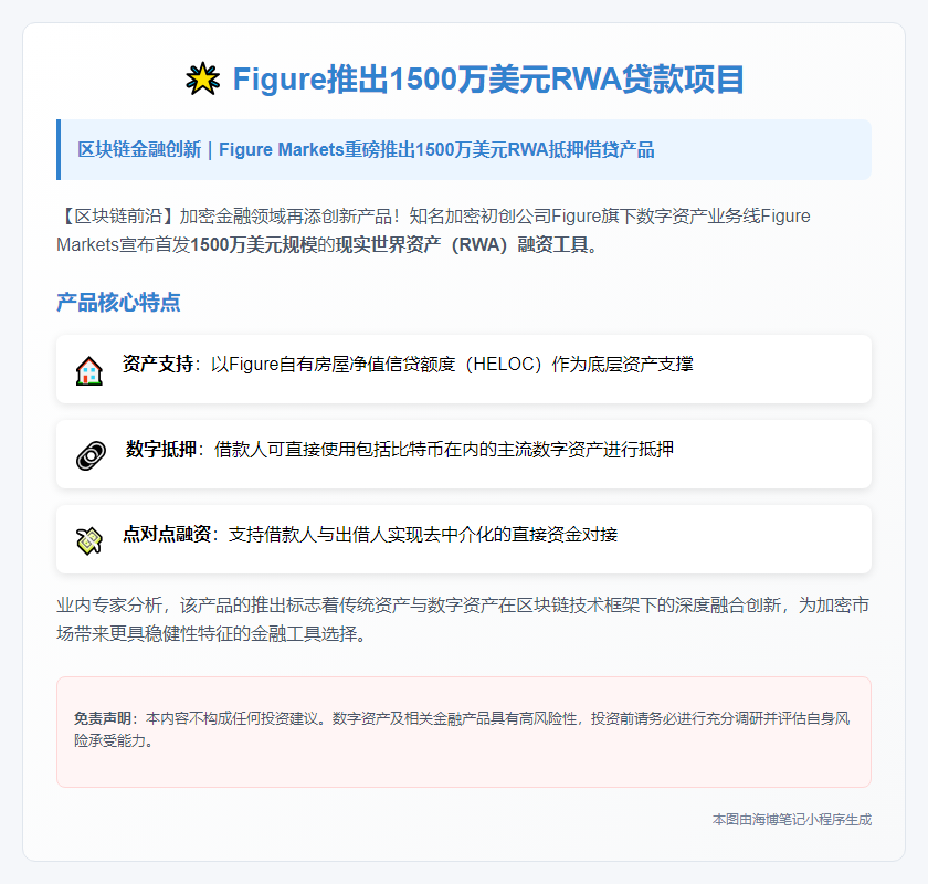 Figure推出1500万美元RWA贷款项目