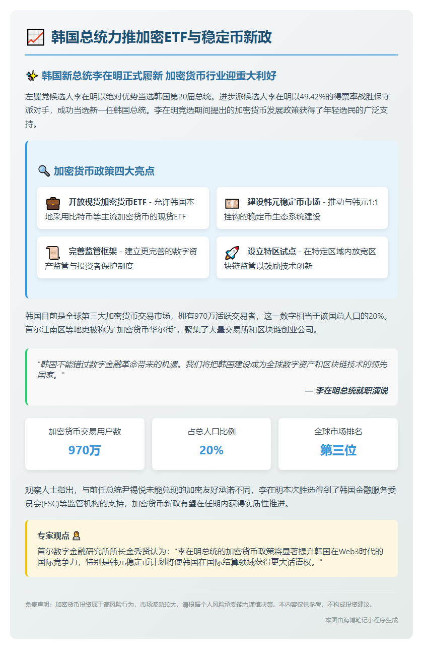 韩国总统力推加密ETF与稳定币