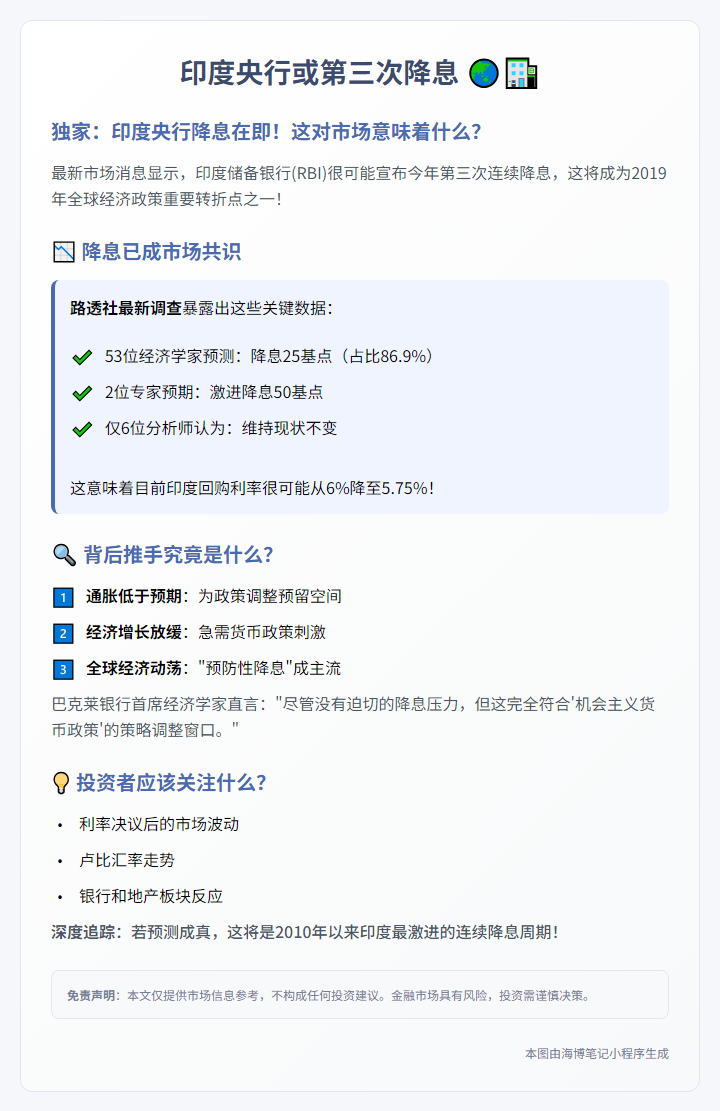 印度央行或第三次降息