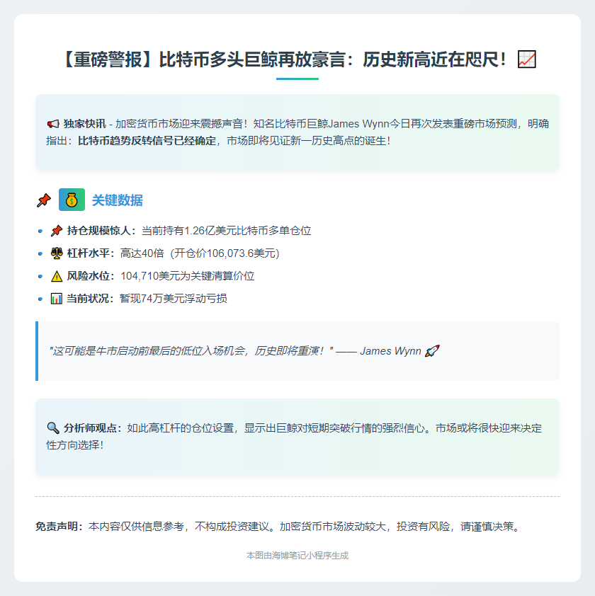 "鲸鱼James预言：比特币将破新高"