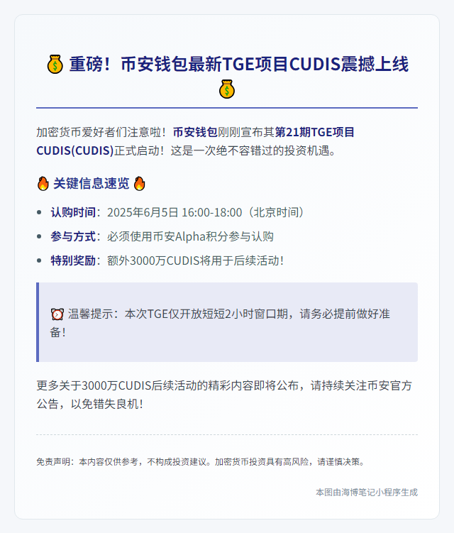 "币安第21期上线CUDIS币"