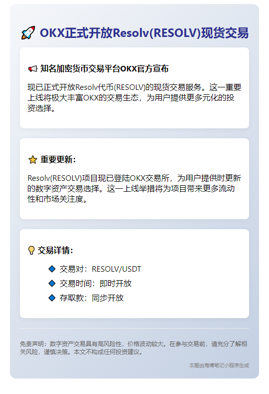 OKX 上线 RESOLV 现货交易