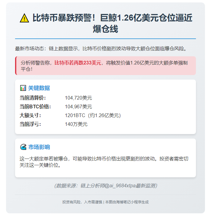 仅差250美元！1.26亿BTC多单将爆仓
