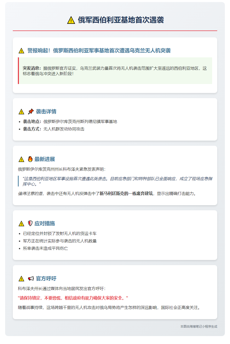 俄军西伯利亚基地首次遇袭