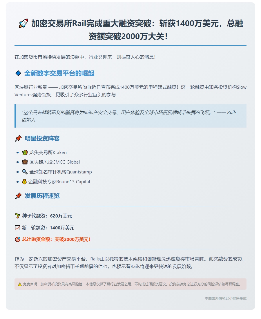加密交易所Rails获1400万美元融资