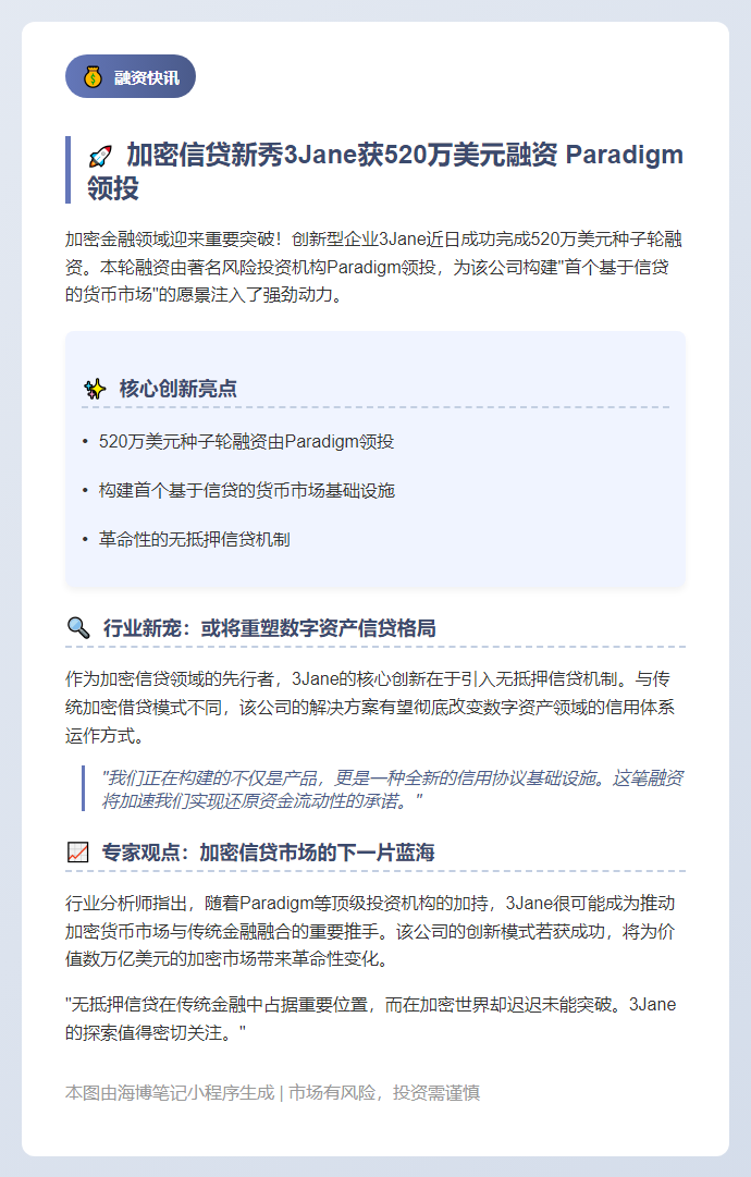 3Jane 完成520万美元种子轮融资