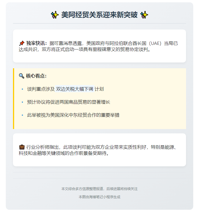 美阿将谈判降低关税贸易协议