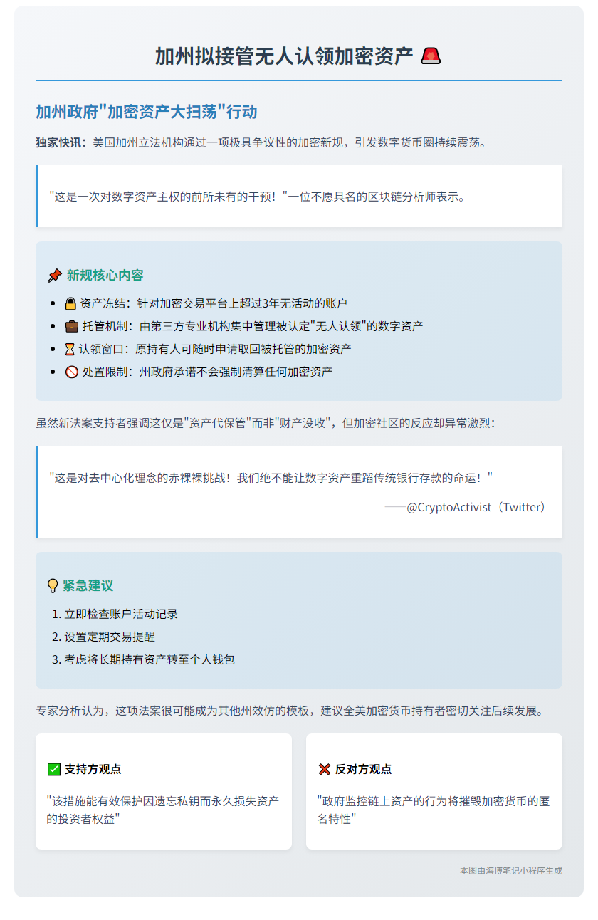 加州拟接管无人认领加密资产