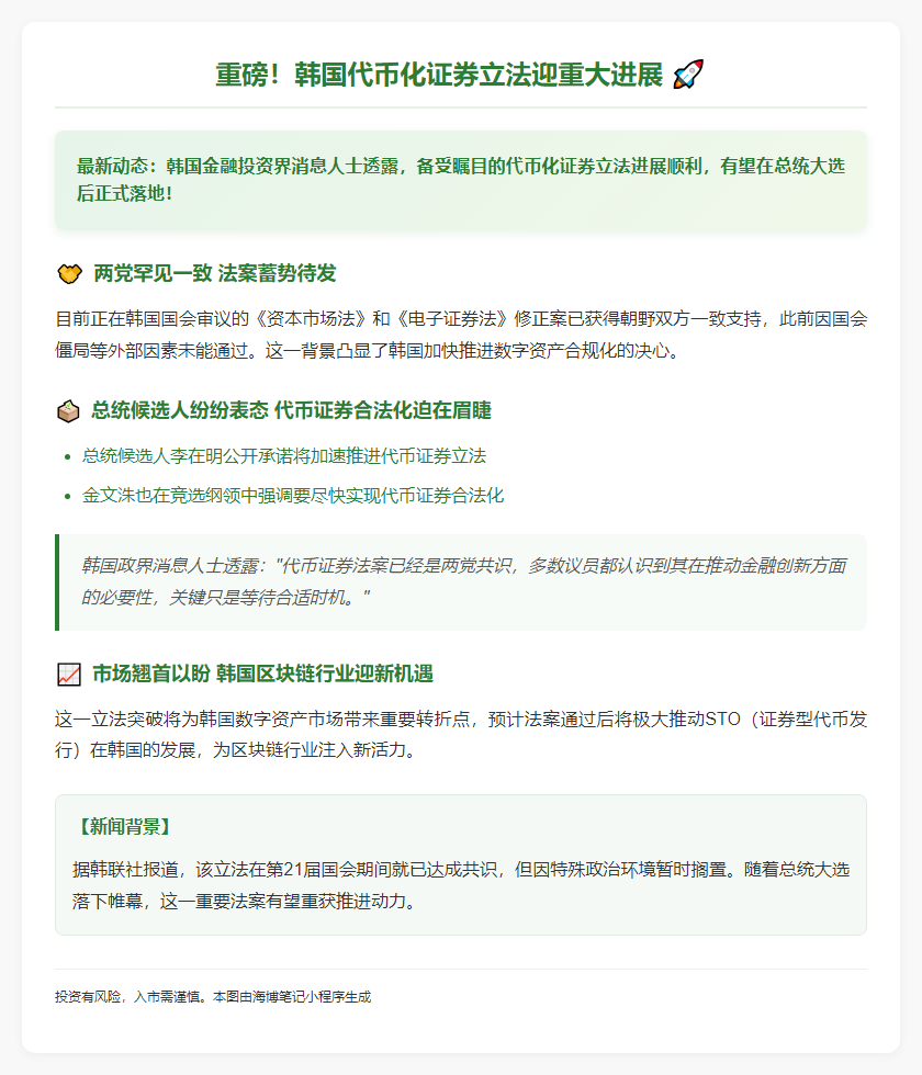 韩国国会审议证券代币法案