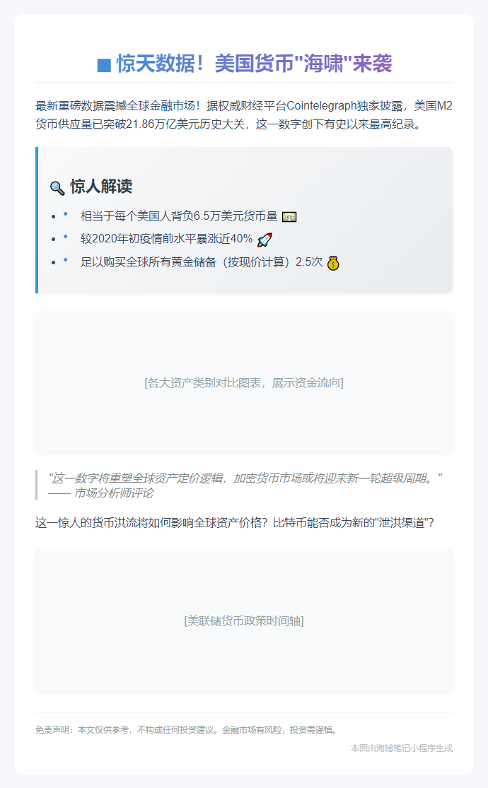 美M2货币供应量21.86万亿创新高