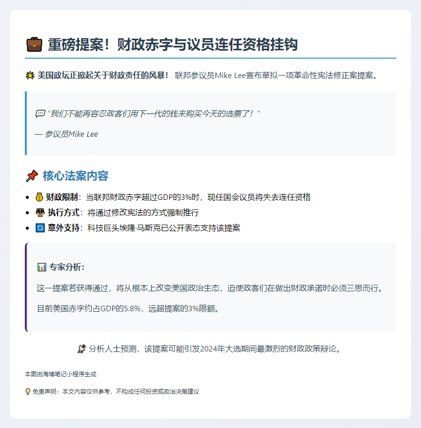 议员提议：赤字超3%，议员禁止连任
