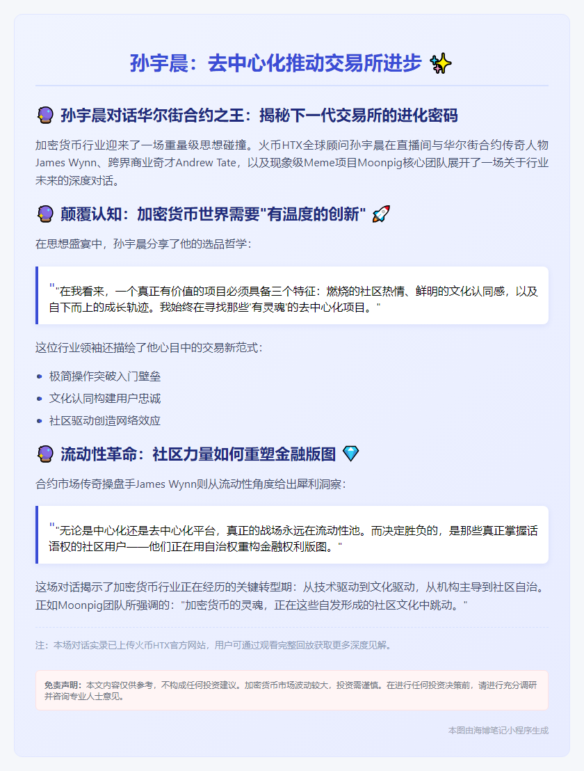 孙宇晨：去中心化推动交易所进步