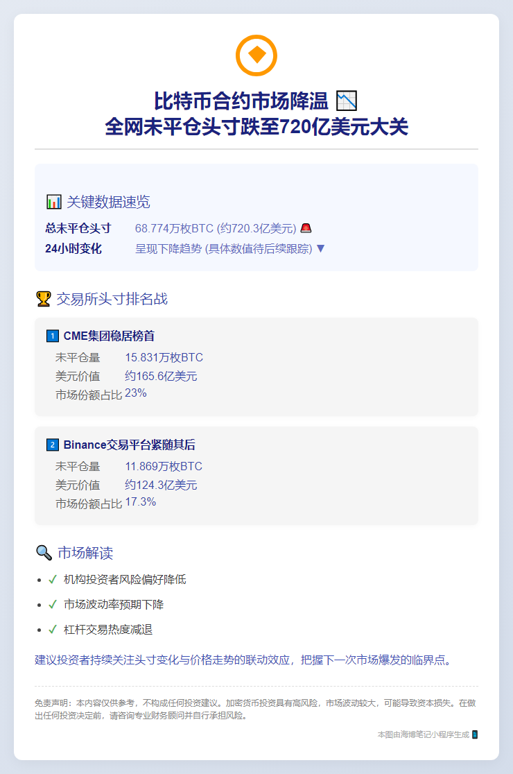 比特币合约持仓降至720亿美元