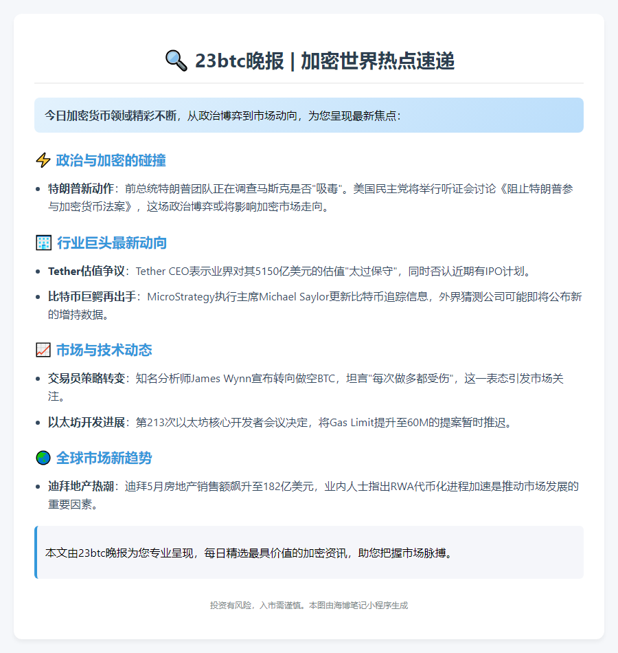 23btc晚报 | 6月8日晚间要闻速览